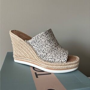 Toms Natural Mini Leopard Print Wedge Sandals